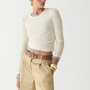 J. Crew Ivory Stretch Linen-blend Crewneck Long-sleeve (M) EXC Condition